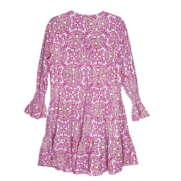 TUCKERNUCK Pomander Place Kenzo Mini Dress Pink Orange Block Print Women's S - Picture 3 of 15